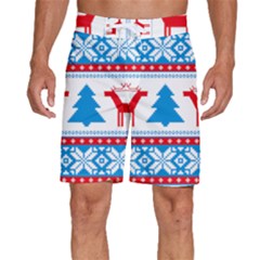 Red And Green Christmas Tree Winter Pattern Pixel Elk Buckle Holidays Men s Beach Shorts by Sarkoni