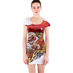 Funny Santa Claus Christmas Short Sleeve Bodycon Dress by Sarkoni