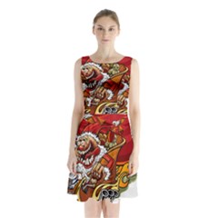 Funny Santa Claus Christmas Sleeveless Waist Tie Chiffon Dress by Sarkoni