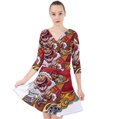 Funny Santa Claus Christmas Quarter Sleeve Front Wrap Dress by Sarkoni