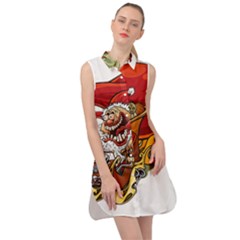 Funny Santa Claus Christmas Sleeveless Shirt Dress by Sarkoni