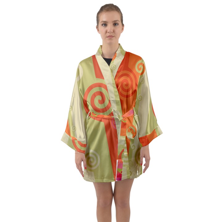 Ring Kringel Background Abstract Red Long Sleeve Satin Kimono