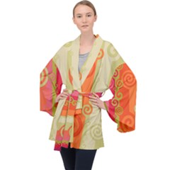 Ring Kringel Background Abstract Red Long Sleeve Velvet Kimono 