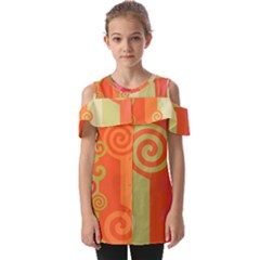 Ring Kringel Background Abstract Red Fold Over Open Sleeve Top