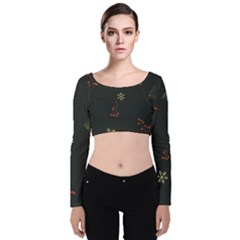 Festive Season Christmas Paper Velvet Long Sleeve Crop Top