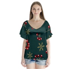 Christmas Festive Season Background V-neck Flutter Sleeve Top by uniart180623