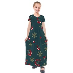 Christmas Festive Season Background Kids  Short Sleeve Maxi Dress by uniart180623