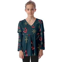 Christmas Festive Season Background Kids  V Neck Casual Top by uniart180623