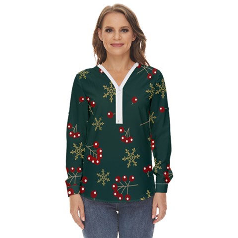 Christmas Festive Season Background Zip Up Long Sleeve Blouse by uniart180623