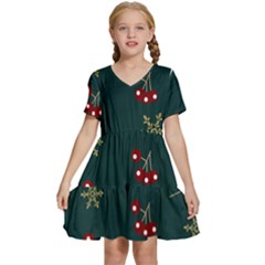 Christmas Festive Season Background Kids  Short Sleeve Tiered Mini Dress by uniart180623