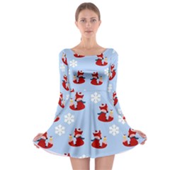 Christmas Background Pattern Long Sleeve Skater Dress