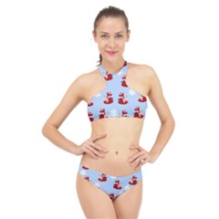 Christmas Background Pattern High Neck Bikini Set by uniart180623