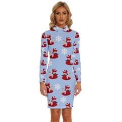 Christmas Background Pattern Long Sleeve Shirt Collar Bodycon Dress by uniart180623