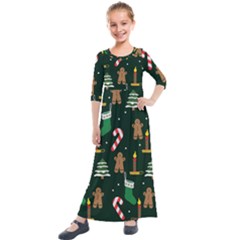 Pattern Christmas Gift Kids  Quarter Sleeve Maxi Dress by uniart180623