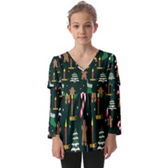 Pattern Christmas Gift Kids  V Neck Casual Top by uniart180623