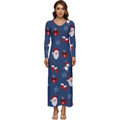 Christmas Background Design Pattern Long Sleeve Longline Maxi Dress by uniart180623