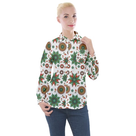 Pattern Abstract Seamless Women s Long Sleeve Pocket Shirt by uniart180623