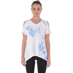 Blue Flowers T- Shirtblue And Pink Flowers Floral Art T- Shirt Cut Out Side Drop T-shirt by EnriqueJohnson