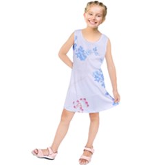 Blue Flowers T- Shirtblue And Pink Flowers Floral Art T- Shirt Kids  Tunic Dress by EnriqueJohnson