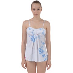 Blue Flowers T- Shirtblue And Pink Flowers Floral Art T- Shirt Babydoll Tankini Set