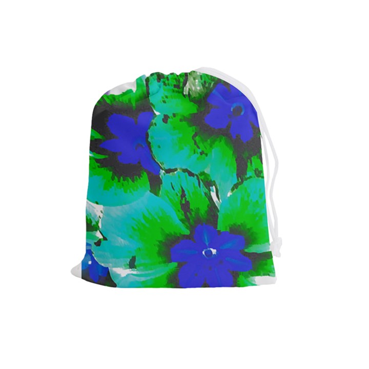 Blue T- Shirt Blue Flower Of Happiness Drawstring Pouch (Large)