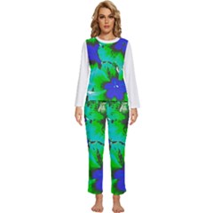 Blue T- Shirt Blue Flower Of Happiness Womens  Long Sleeve Lightweight Pajamas Set