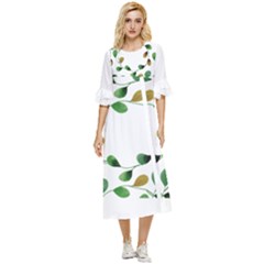 Boho Leaf Pattern T- Shirt Boho Leaf Pattern T- Shirt Double Cuff Midi Dress by EnriqueJohnson