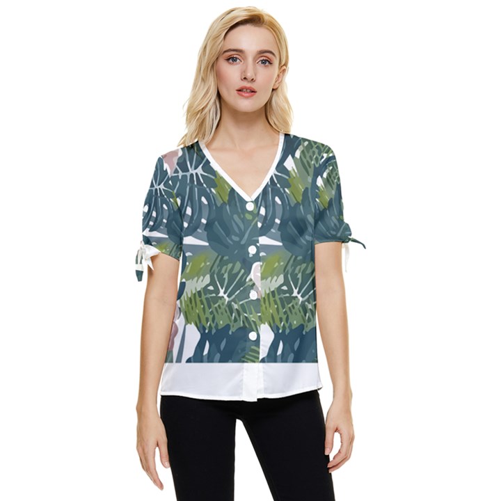 Botanical T- Shirt Botanical Majestic Unloading T- Shirt Bow Sleeve Button Up Top