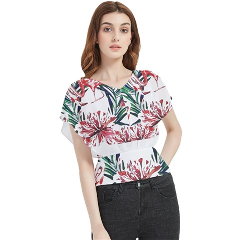 Botanical T- Shirt Botanical Pattern Hummingbird T- Shirt Butterfly Chiffon Blouse by EnriqueJohnson