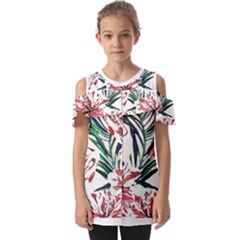 Botanical T- Shirt Botanical Pattern Hummingbird T- Shirt Fold Over Open Sleeve Top