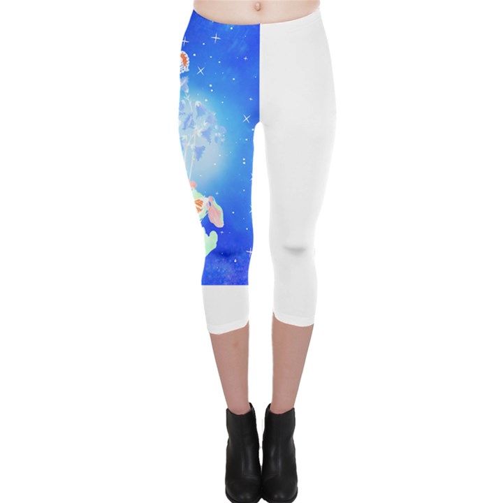 Butterflies T- Shirt Serenity Blue Floral Design With Butterflies T- Shirt Capri Leggings 