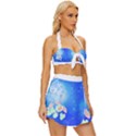 Butterflies T- Shirt Serenity Blue Floral Design With Butterflies T- Shirt Vintage Style Bikini Top and Skirt Set  View3