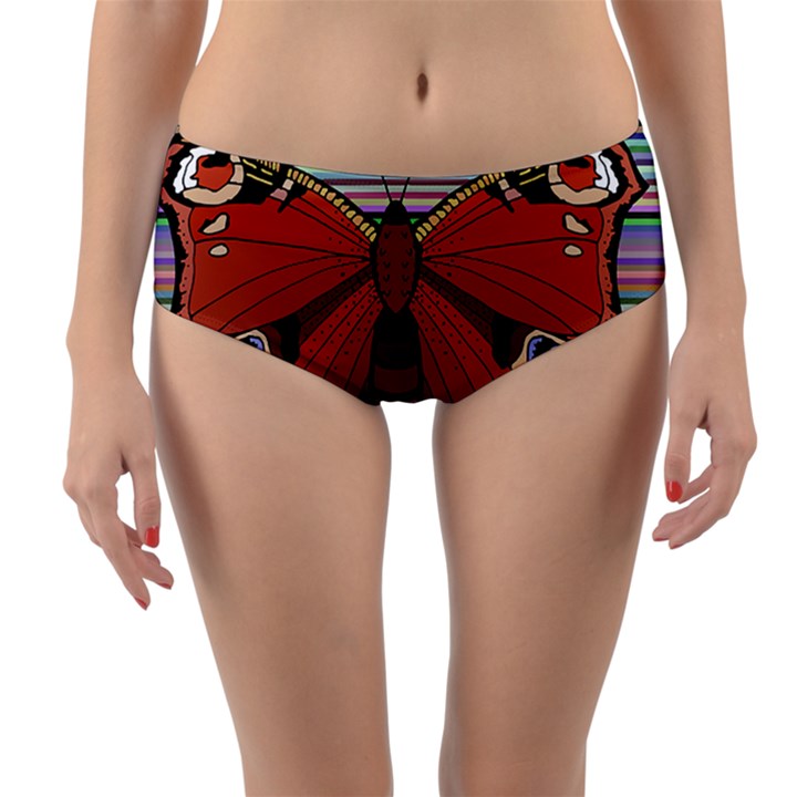 Butterfly Art T- Shirtbutterfly T- Shirt (8) Reversible Mid-Waist Bikini Bottoms