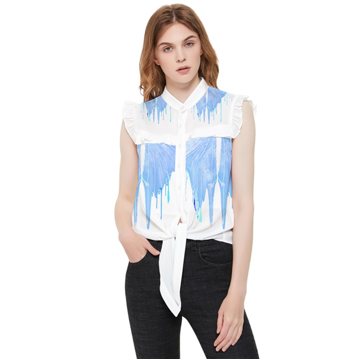 Butterfly Art T- Shirtmelting Butterfly Blue Wings Art  Design T- Shirt Frill Detail Shirt