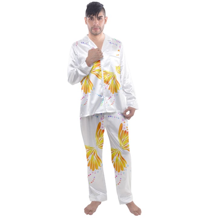 Butterfly Design T- Shirtbutterfly T- Shirt (1) Men s Long Sleeve Satin Pajamas Set