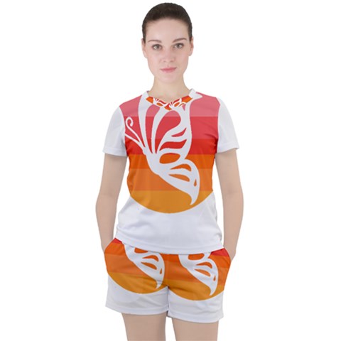 Butterfly T- Shirt Butterfly Orange Red Gradient T- Shirt Women s T-shirt And Shorts Set by EnriqueJohnson