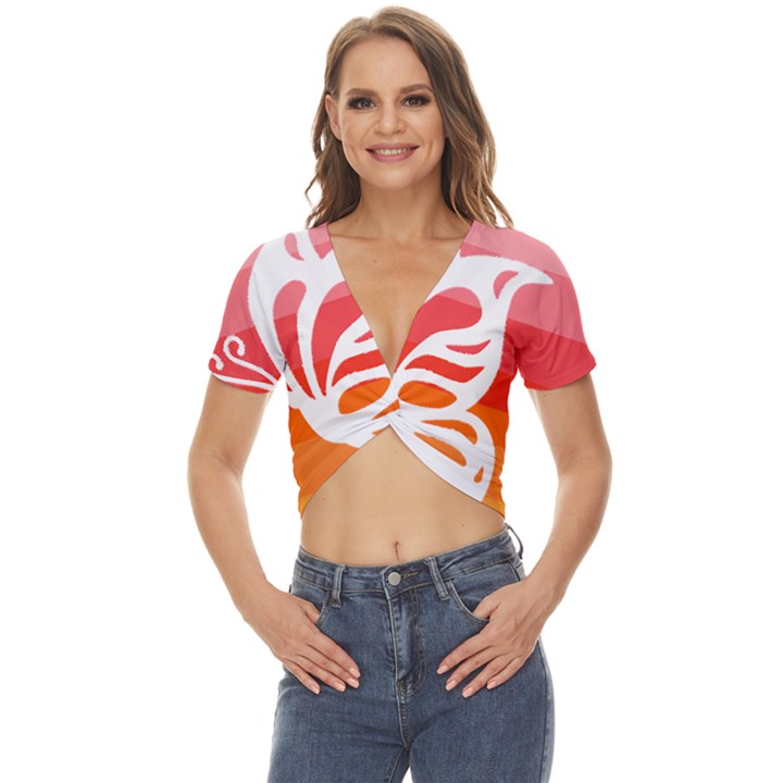 Butterfly T- Shirt Butterfly Orange Red Gradient T- Shirt Twist Front Crop Top