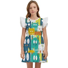 Cat T- Shirt Cute Cats Colorful Seamless Pattern T- Shirt Kids  Winged Sleeve Dress by EnriqueJohnson