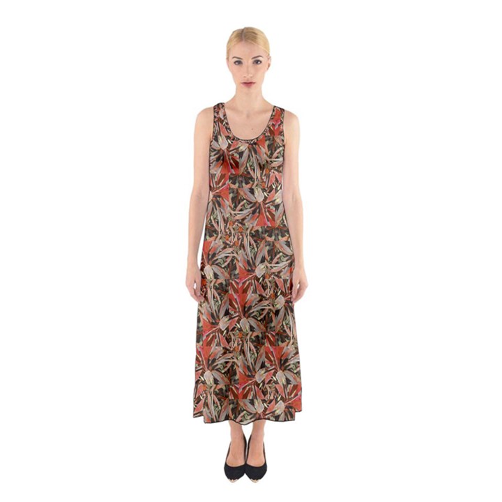 Red Blossom Harmony Pattern Design Sleeveless Maxi Dress