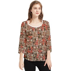 Red Blossom Harmony Pattern Design Chiffon Quarter Sleeve Blouse by dflcprintsclothing