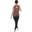 Red Blossom Harmony Pattern Design Mock Neck Chiffon Sleeveless Top View2