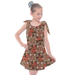 Red Blossom Harmony Pattern Design Kids  Tie Up Tunic Dress by dflcprintsclothing