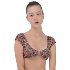 Red Blossom Harmony Pattern Design Cap Sleeve Ring Bikini Top by dflcprintsclothing