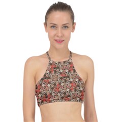 Red Blossom Harmony Pattern Design Halter Bikini Top