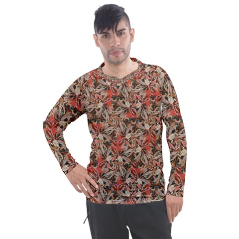 Red Blossom Harmony Pattern Design Men s Pique Long Sleeve T-shirt by dflcprintsclothing