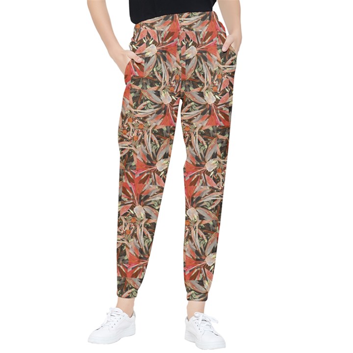 Red Blossom Harmony Pattern Design Women s Tapered Pants