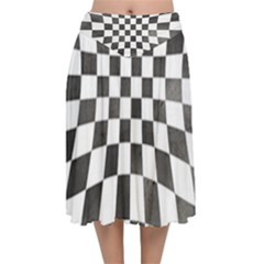 Checkerboard T- Shirt Watercolor Psychedelic Checkerboard T- Shirt Velvet Flared Midi Skirt