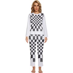 Checkerboard T- Shirt Watercolor Psychedelic Checkerboard T- Shirt Womens  Long Sleeve Lightweight Pajamas Set