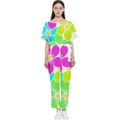 Colorful Flower T- Shirtcolorful Blooming Flower, Flowery, Floral Pattern T- Shirt Batwing Lightweight Chiffon Jumpsuit by EnriqueJohnson