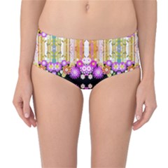 Colorful Flowers Pattern T- Shirt Colorful Wild Flowers T- Shirt Mid-Waist Bikini Bottoms